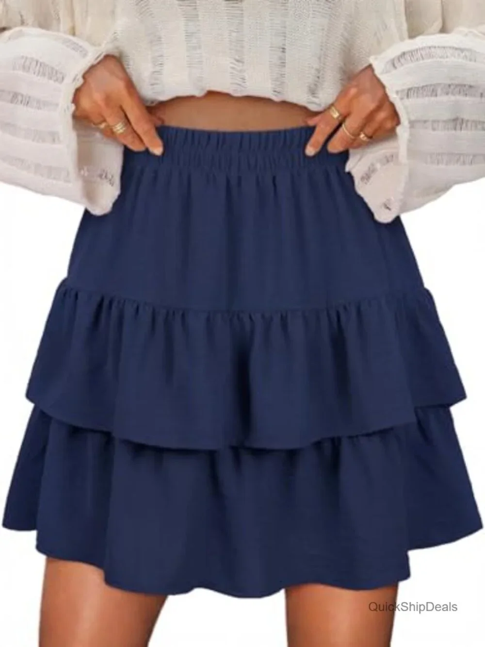 Women's High Waist Ruffle Mini Skirt Flowy Tiered A-Line Summer